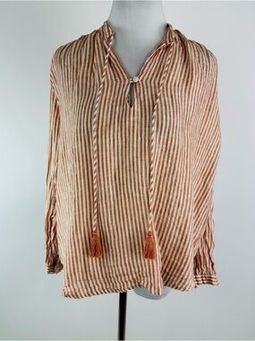 Mille Resort & Travel Striped Linen Tassel Top Size XS